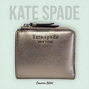 Kate Spade Cameron Small L-Zip Metallic Rose Gold Bifold Wallet-LIKE NEW